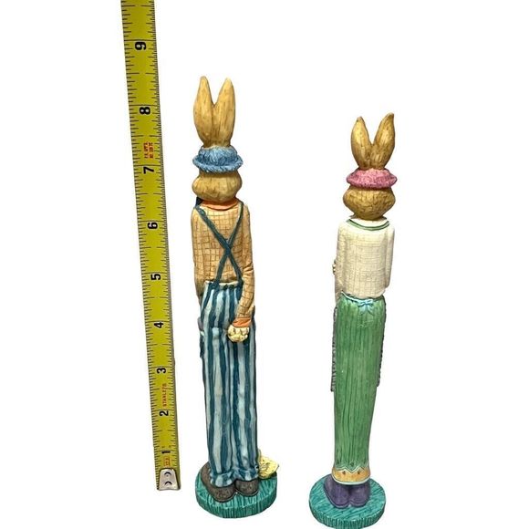 Vintage Resin Spring Easter Grandpa & Grandma Bunnies Pencil Figurines Set of 2 - Picture 9 of 10